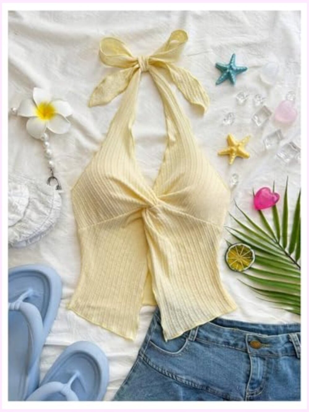 Twist Front Tie Halter Neck Crop Top Backless Summer Going Out Top - Picture 3 of 6